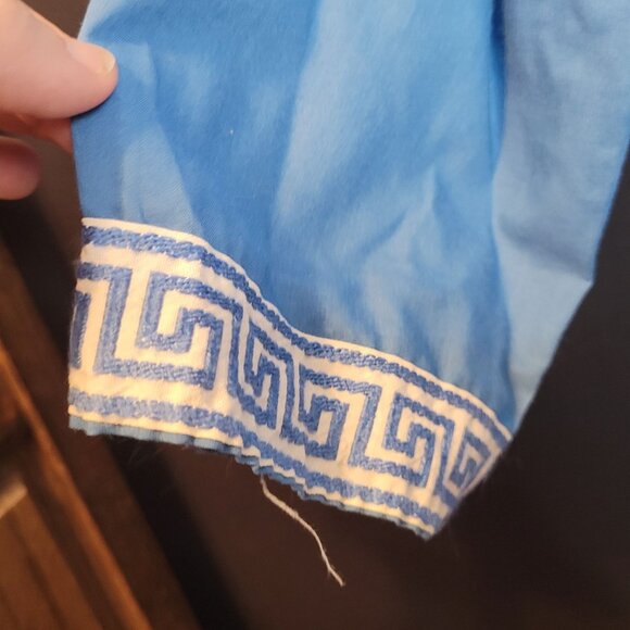 Vintage Pajama Top Pleetway Mens Blue White Trim Long Sleeve Zeus Loungearounds - Picture 5 of 9